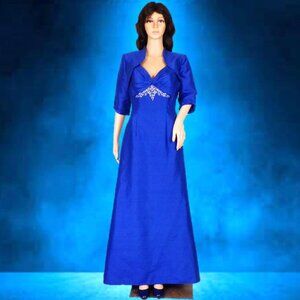 SILK! MONTAGE BOUTIQUE size 6 royal-blue 2-piece formal ensemble jacket/dress